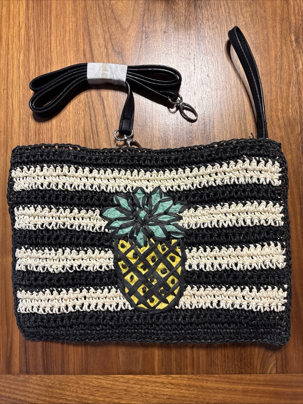 Topshop Woven Pineapple Clutch and Crossbody Bag Black and White